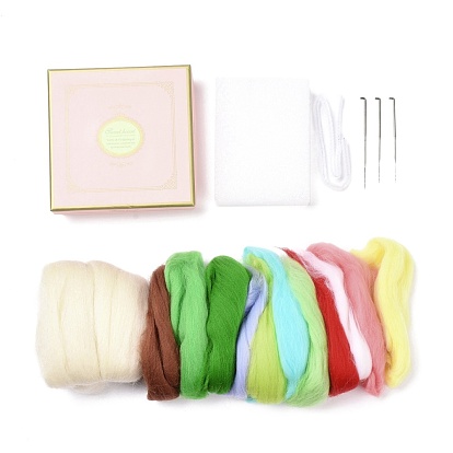 Succulent Plant Gift Box Needle Felting Kit, including Iron Needles, Foam Chassis, Wool, Paper Gift Box & Fluffy Cord