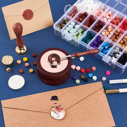 CRASPIRE DIY Scrapbook Kits, with Brass Wax Seal Stamp Head, Sealing Wax Particles, Metallic Marker Pens, Candle, Rosewood Handle Wax Sealing Stamp Melting Brass Spoon