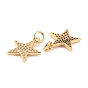 Brass Micro Pave Clear Cubic Zirconia Charms, with Jump Ring, Long-Lasting plated,Real 18K Gold Plated, Star