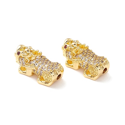Brass Micro Pave Clear & Orchid Cubic Zirconia Beads, Long-Lasting Plated, Cadmium Free & Lead Free, Lion
