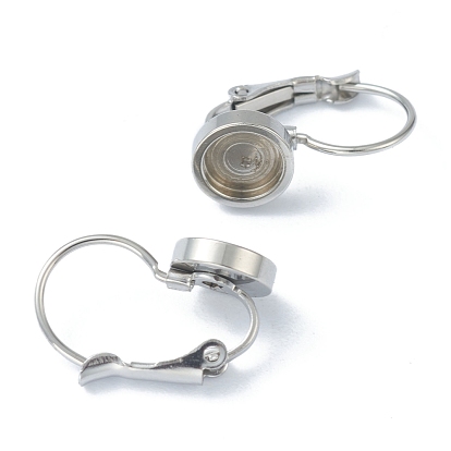 304 Stainless Steel Leverback Earring Findings, with Flat Round Trays Setting for Cabochon
