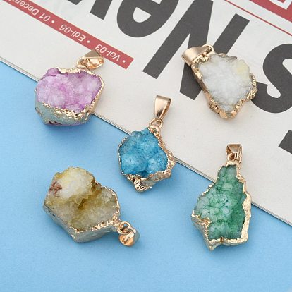 Natural Druzy Agate Pendants, Druzy Trimmed Stone, Dyed, Nuggets
