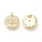 Brass Micro Pave Clear Cubic Zirconia Charms, with Jump Rings, Long-Lasting Plated, Flat Round with Eye