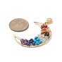 Décorations de pendentifs en perles de pierres précieuses naturelles/synthétiques, 304 fermoirs mousqueton en acier inoxydable et breloques lune en laiton