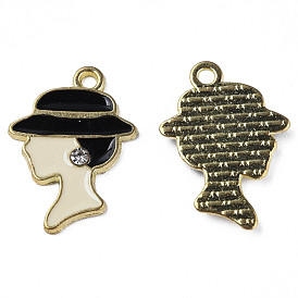 Alloy Enamel Pendants, with Crystal Rhinestone, Cadmium Free & Lead Free, Light Gold, Woman