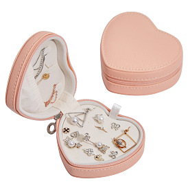PU Leather Jewelry Storage Zipper Box, with Velvet Covered, Portable Jewelry Organizer Case, for Ring, Earrings and Necklace, Heart