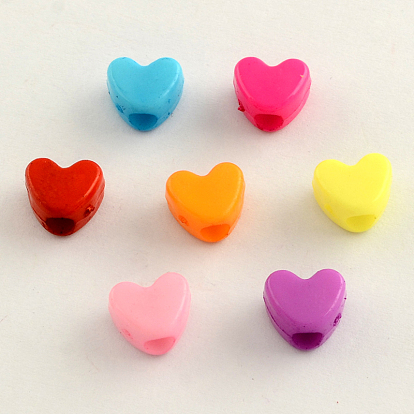 Opaque Acrylic European Beads, Large Hole Heart Beads, 9x11x7mm, Hole: 4mm, about 1100pcs/500g
