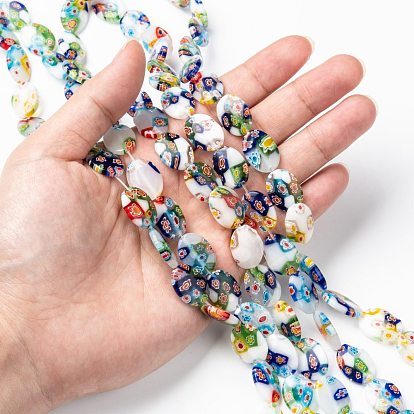 Brins de perles en verre de millefiori faites à la main, porcelaine blanche, Ovale Plat, blanc