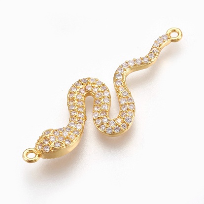 Brass Micro Pave Cubic Zirconia Links, Long-Lasting Plated, Snake, Lead Free & Nickel Free & Cadmium Free, Clear