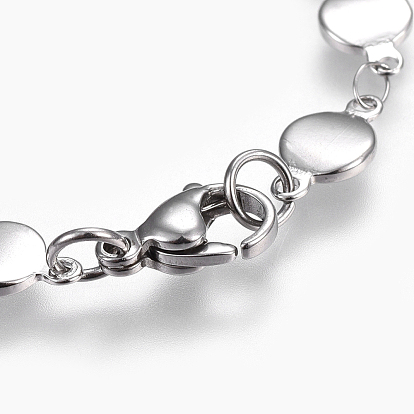 304 Stainless Steel Link Chain Bracelets, with Lobster Claw Clasps, Flat Round
