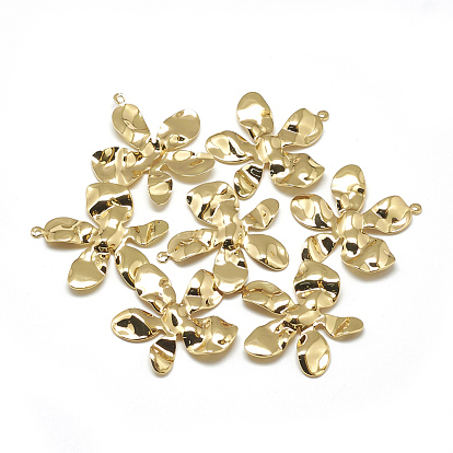 Brass Wavy Pendants, Flower, Real 18K Gold Plated