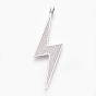 Brass Micro Pave Cubic Zirconia Big Pendants, Lead Free & Cadmium Free & Nickel Free, Long-Lasting Plated, Lightning Bolt, Clear