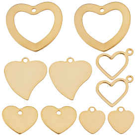 SUNNYCLUE 50Pcs 5 Style 201 Stainless Steel Heart Charms