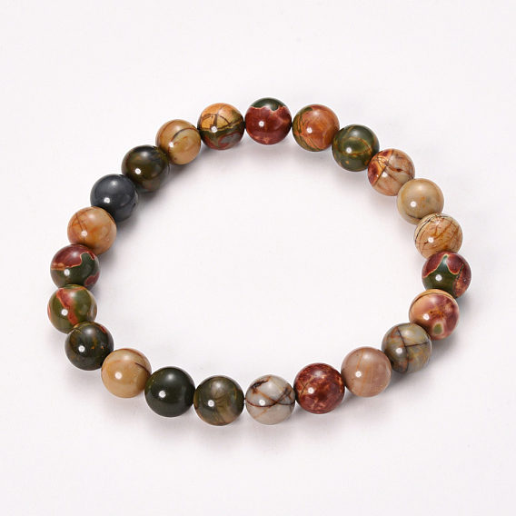 Bracelets extensibles en perles de jaspe polychrome naturel/pierre de picasso/jaspe de picasso, ronde