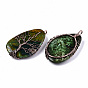 Natural Fire Agate Big Pendants, with Brass Findings, Wire Wrapped Pendants, Teardrop with Tree