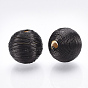 Perles de bois recouvertes de fil de cordon polyester, ronde