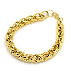 Trendy Men's 304 Stainless Steel Wheat Chain Bracelets, with Lobster Claw Clasps, 8-5/8 inch (220mm), 10mm