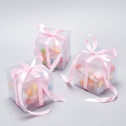 Caja de regalo de regalo de caramelo de rectángulo de pvc esmerilado, para la caja de embalaje de la fiesta de bienvenida al bebé del banquete de boda, blanco