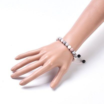 Nylon réglable bracelets cordon tressé, avec des perles de pierres précieuses naturelles et des perles en alliage de tête de Bouddha, cordon en caoutchouc creux, boite d'emballage