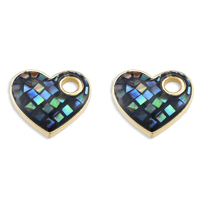 Natural Abalone Shell/Paua Shells Dyed Charms, with Real 18K Gold Plated Brass Findings, Nickel Free, Heart