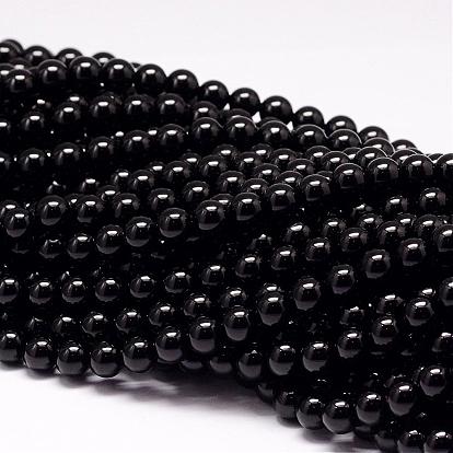 Natural Black Tourmaline Beads Strands, Grade AB, Round