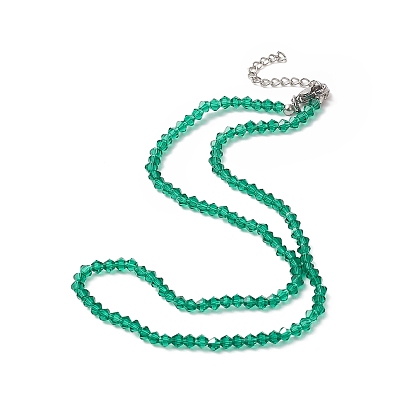 Colliers de perles en verre transparent avec 304 fermoir mousqueton en acier inoxydable et rallonge de chaîne, collier de foulard pour les femmes