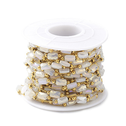 304 maillons en acier inoxydable chaînes, avec perles en verre imitation perle et bobine, non soudée, rectangle