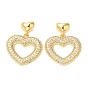 Rack Plating Brass Heart Dangle Stud Earrings with Cubic Zirconia, Lead Free & Cadmium Free
