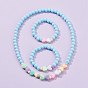 Stretch Kids Beaded Necklace & Bracelet Jewelry Sets, with Round & Heart Opaque Acrylic Beads