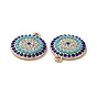 Rack Plating Alloy Rhinestone Pandants, with Resin Beaded, Flat Round with Evil Eye Charms