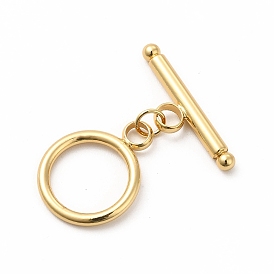 Rack Plating Eco-Friendly Brass Toggle Clasps, Long-Lasting Plated, Lead Free & Cadmium Free, Ring