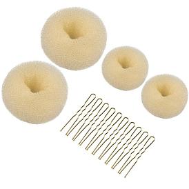 Donut de fabricant de chignon en morceaux, bandeau en nylon, clip en forme de U et épingles à cheveux dorées