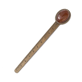 Tibetan Style Alloy Bookmark Rulers, Oval Gemstone Bookmarks, Antique Bronze