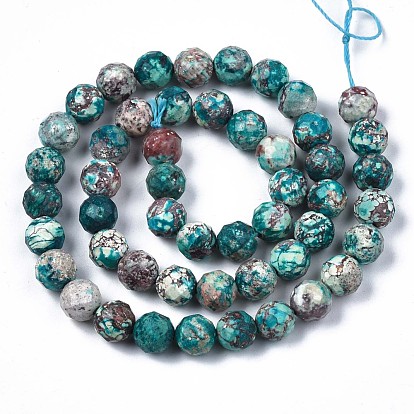 Chapelets de perles chrysocolla naturelles , ronde, facette, teint