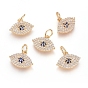 Brass Micro Pave Cubic Zirconia Pendants, with Jump Ring, Long-Lasting Plated, Evil Eye, Real 18K Gold Plated