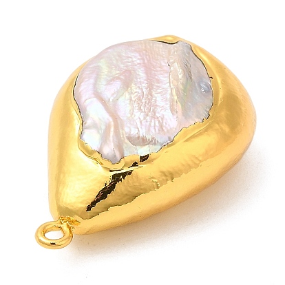 Pendentifs en laiton plaqué or, Breloques en forme de larme de perles keshi naturelles de style baroque, plaqué longue durée