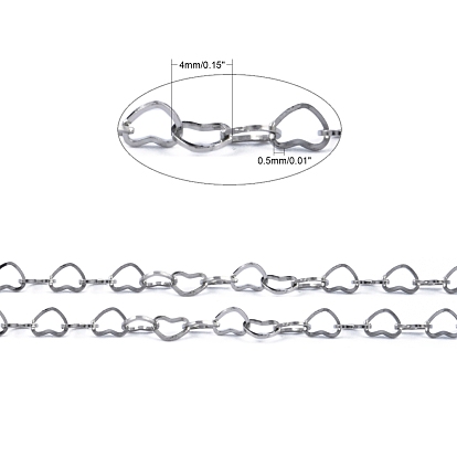 304 croisées des chaînes en acier inoxydable, chaînes de coeur décoratives, soudé, 4x0.5mm