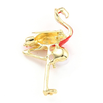 Flamingo Alloy Brooch with Resin Pearl, Exquisite Animal Lapel Pin for Girl Women, Golden