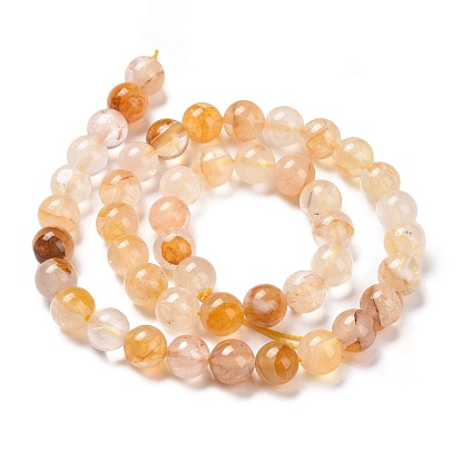 Natural Yellow Hematoid Quartz/Golden Healer Quartz Beads Strands, Round