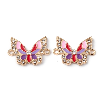 Alloy Enamel Connector Charms, Butterfly Links with Crystal Rhinestone, Light Gold, Cadmium Free & Nickel Free & Lead Free