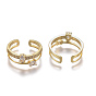 Adjustable Brass Micro Pave Clear Cubic Zirconia Cuff Rings, Open Rings, Long-Lasting Plated