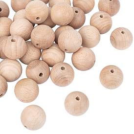 Perles en bois de hêtre naturel non teint, ronde