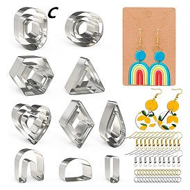 Kits de boucles d'oreilles pendantes en forme de cœur/triangle/larme, bricolage, y compris des coupe-argile en acier inoxydable, Boucles d'oreille, anneau de saut, la carte d'affichage de papier, sac d'opp, écrous d'oreille