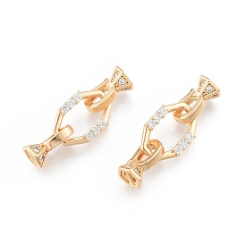 Brass Pave Clear Cubic Zirconia Fold Over Clasps, Cadmium Free & Nickel Free & Lead Free, Oval