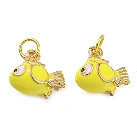 Fish Rack Plating Brass Enamel Charms, with Jump Ring, Long-Lasting Plated, Cadmium Free & Lead Free, Real 18K Gold Plated