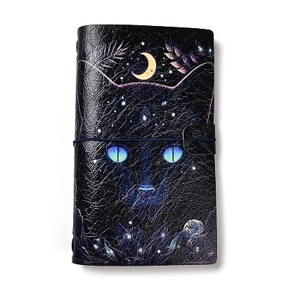 Cuadernos de cuero de imitación pu con tema de gato, diarios de viaje, con folleto de papel y bolsillo de PVC