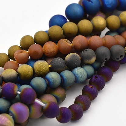 Electroplate Natural Agate Round Beads Strands, Dyed