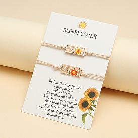 Orange Sunflower Handmade Braided Bracelet with Unique Brick Design - Women's Fashion Jewelry