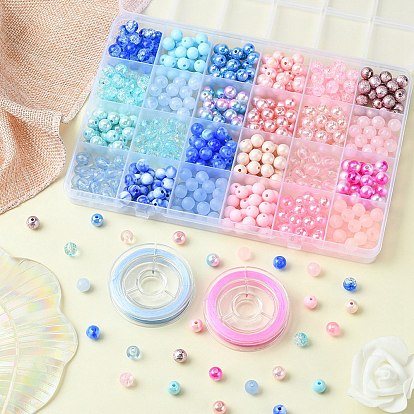 Kit de fabrication de bracelet de couleur bonbon bricolage, y compris perles rondes acryliques, fil élastique