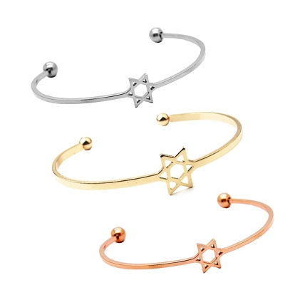 Iron Open Cuff Bangles for Women, Hollow Star of David